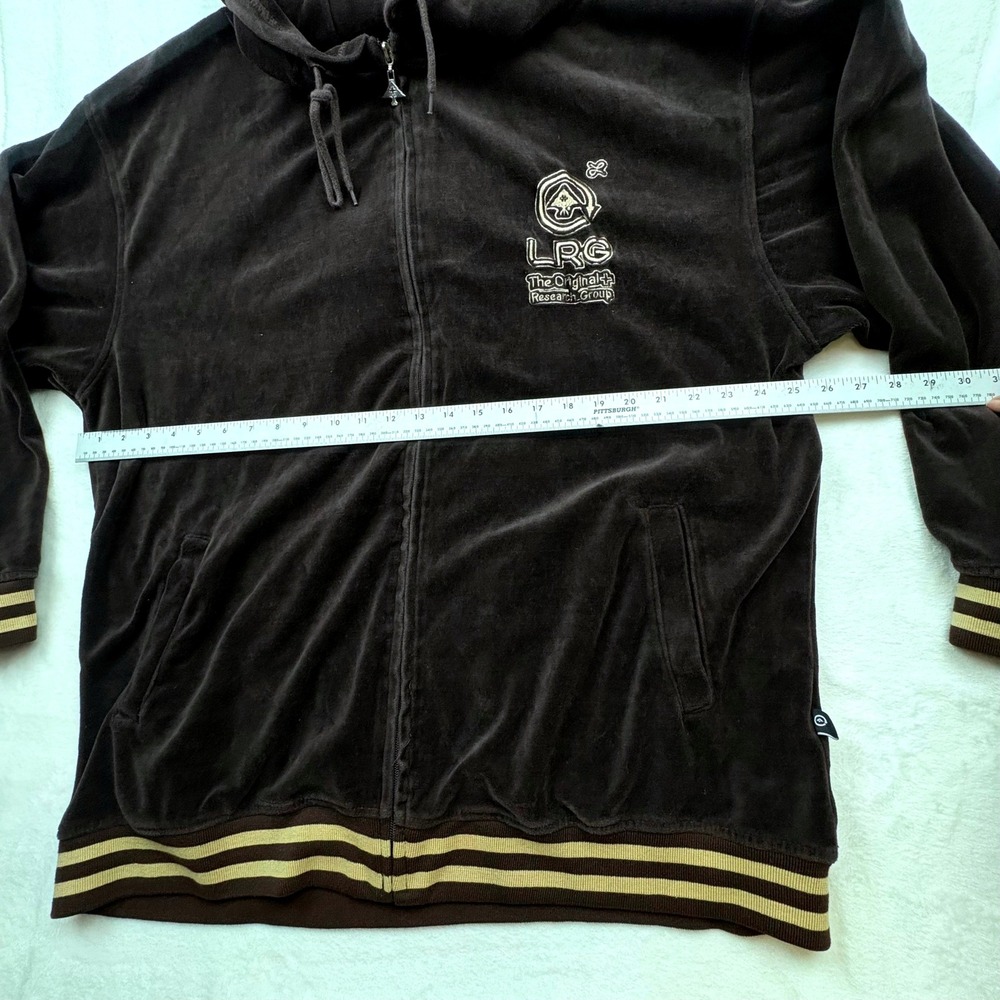 LRG Lifted Research Group Velour Zip Hoodie Jacket 3XL Brown‎ Logo Y2K Urban - Picture 11 of 14